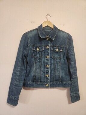 Vintage Tommy Hilfiger Premium Denim Jacket Distressed Y2K Blue Wash Indie Sz S